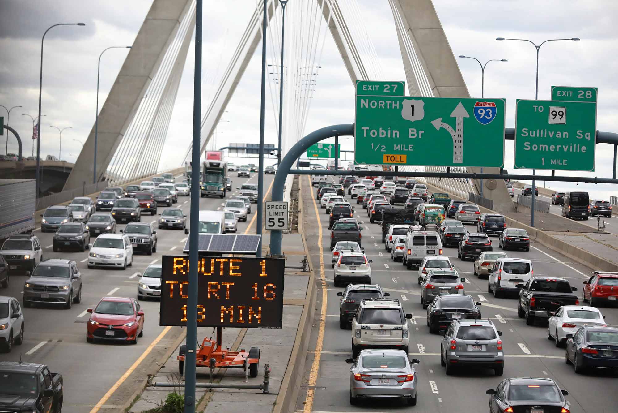 Traffic congestion on the Zakim Bridge in Boston