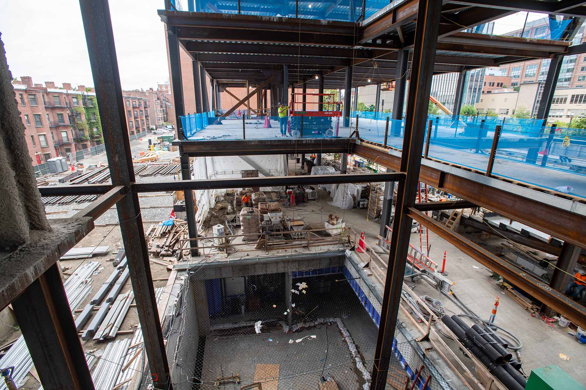 Construction crews building the Boston University Center for Computing & Data Sciences