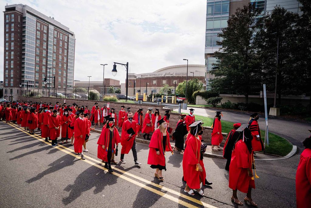 The procession of graduating students begins Boston University's 147th Commencement.