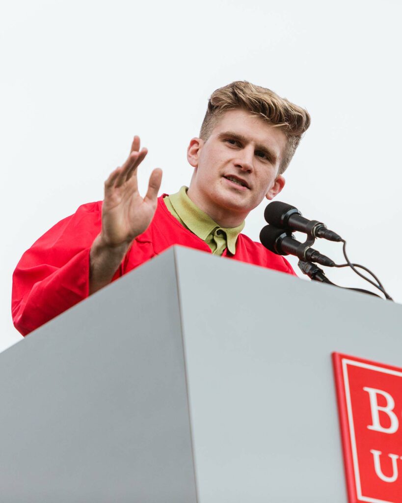Class of 2020 Student Commencement Speaker Macken Murphy addresses graduates and audience during Boston University's 147th Commencement.