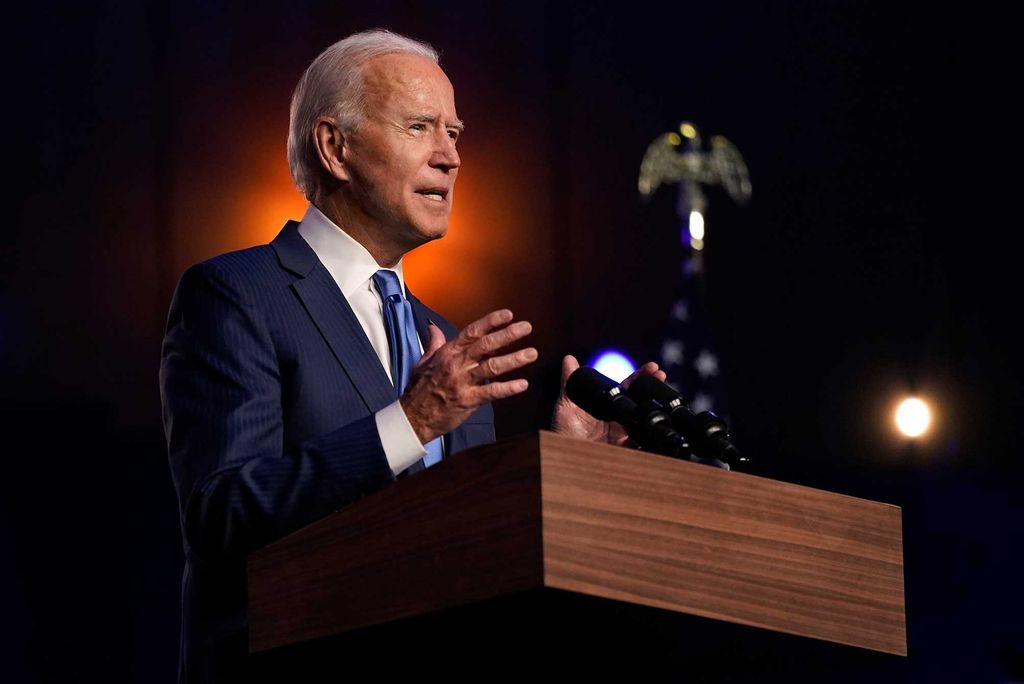 President Joe Biden speaks in Wilmington, DE on November 6, 2020