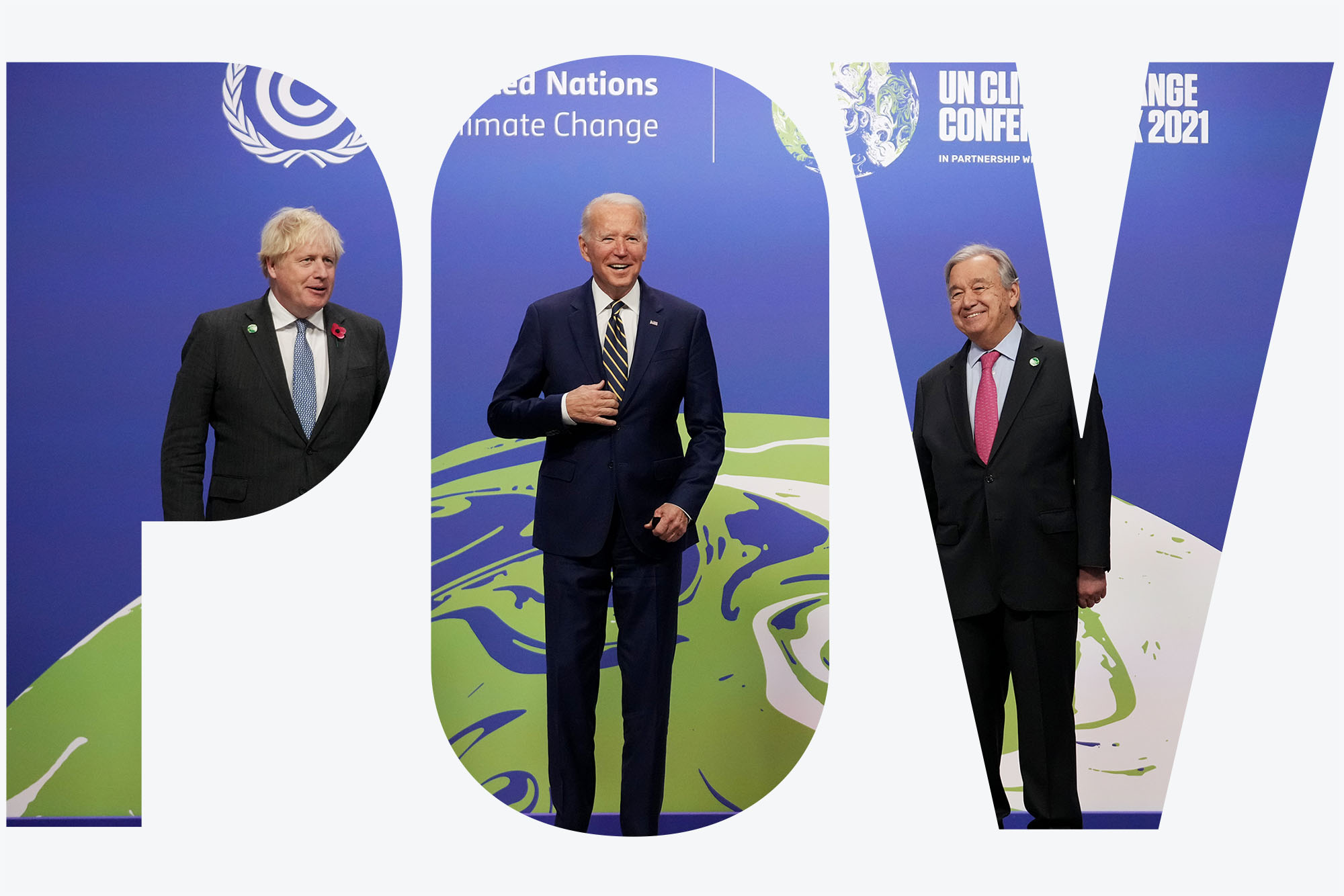 GLASGOW, SCOTLAND - NOVEMBER 01: British Prime Minister Boris Johnson (L) and UN Secretary-General Antonio Guterres (R) greet U.S. President Joe Biden as they arrive for day two of COP26 at SECC on November 1, 2021 in Glasgow, Scotland. 2021 sees the 26th United Nations Climate Change Conference. (Photo by Christopher Furlong/Getty Images)