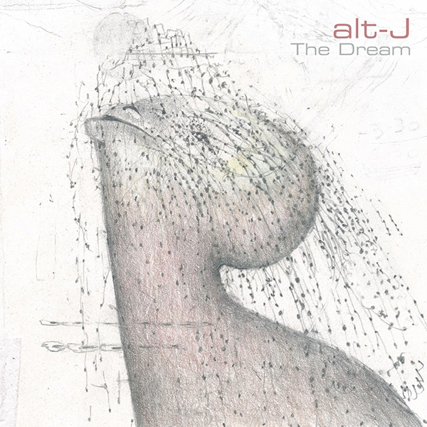 Album cover of band alt-J's "The Dream". Cover features an abstract drawing of a person looking up into a stream of water.