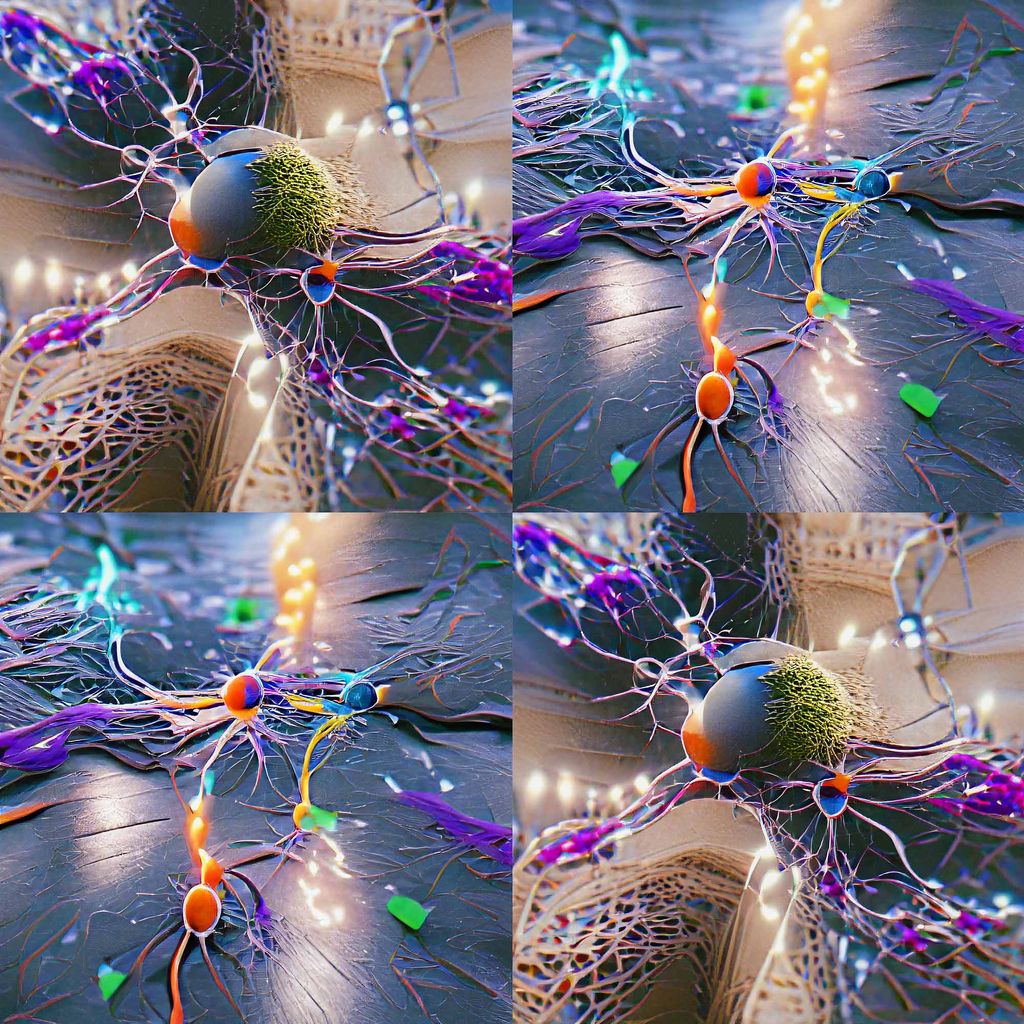 Illustration of a series of synaptic connections between neurons. Each image sort of has a central sphere shape with what looks like wires extending outwards.