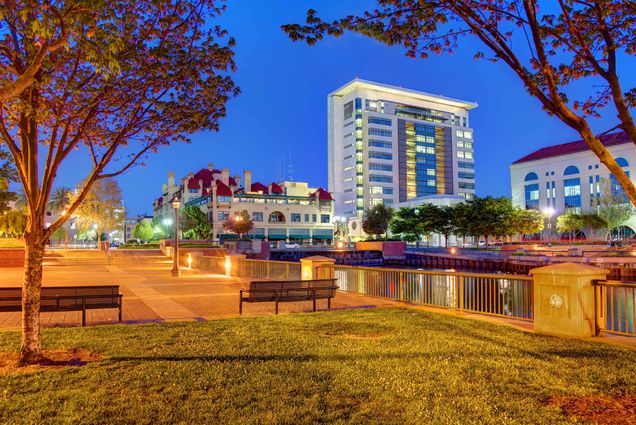 Downtown Stockton, California at night