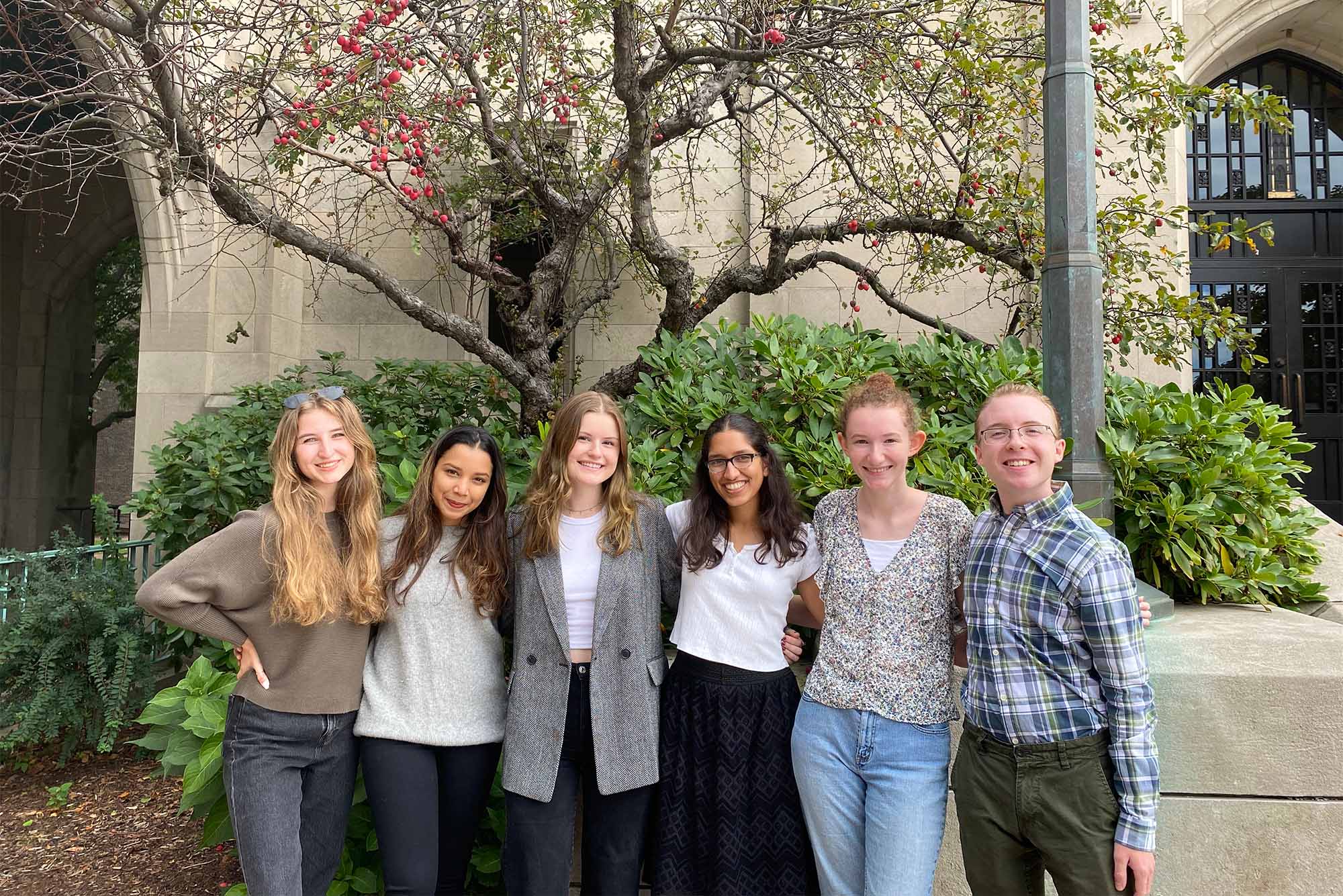 The CleanTech Club executive board members: Anastasiia Sviridenko (Questrom’21 CAS’21) (from left), Natali Shilotri (Questrom’22), Amelia Murray-Cooper (CAS’22), Lekhya Sathi (Sargent’23), Ella Ciccone (ENG’24), and Charles McGinn (ENG’23). Photo courtesy of McGinn