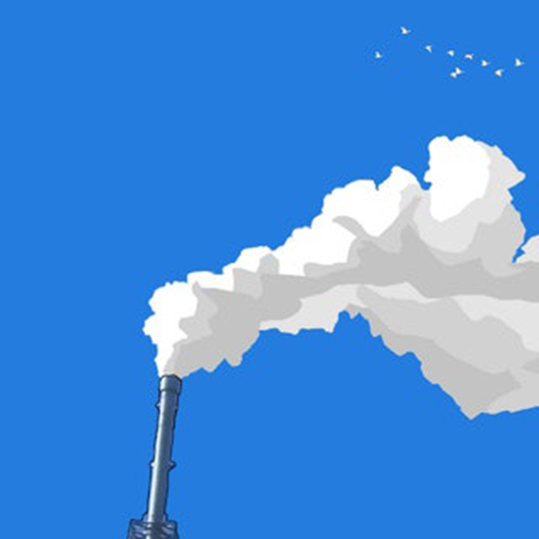 Parannuul album cover "White ceiling / stray black dots". The image shows an illustration of a thin gray chimney emitting white smoke against a blue sky.