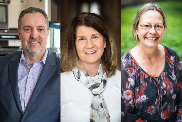 Collage of 3 photos of the 2022 Perkins Service Award staff winners from left to right: Francis Antonelli, Nancy Clinton, and Cynthia Bradford