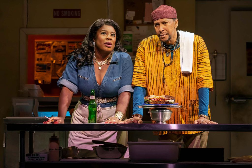 Uzo Aduba (CFA’05) (left) and Ron Cephas Jones in Clyde’s, a dramatic comedy by two-time Pulitzer Prize–winning playwright Lynn Nottage. Aduba’s performance in the title role earned her a Tony Award nomination for best featured actress in a play. Photo by Joan Marcus