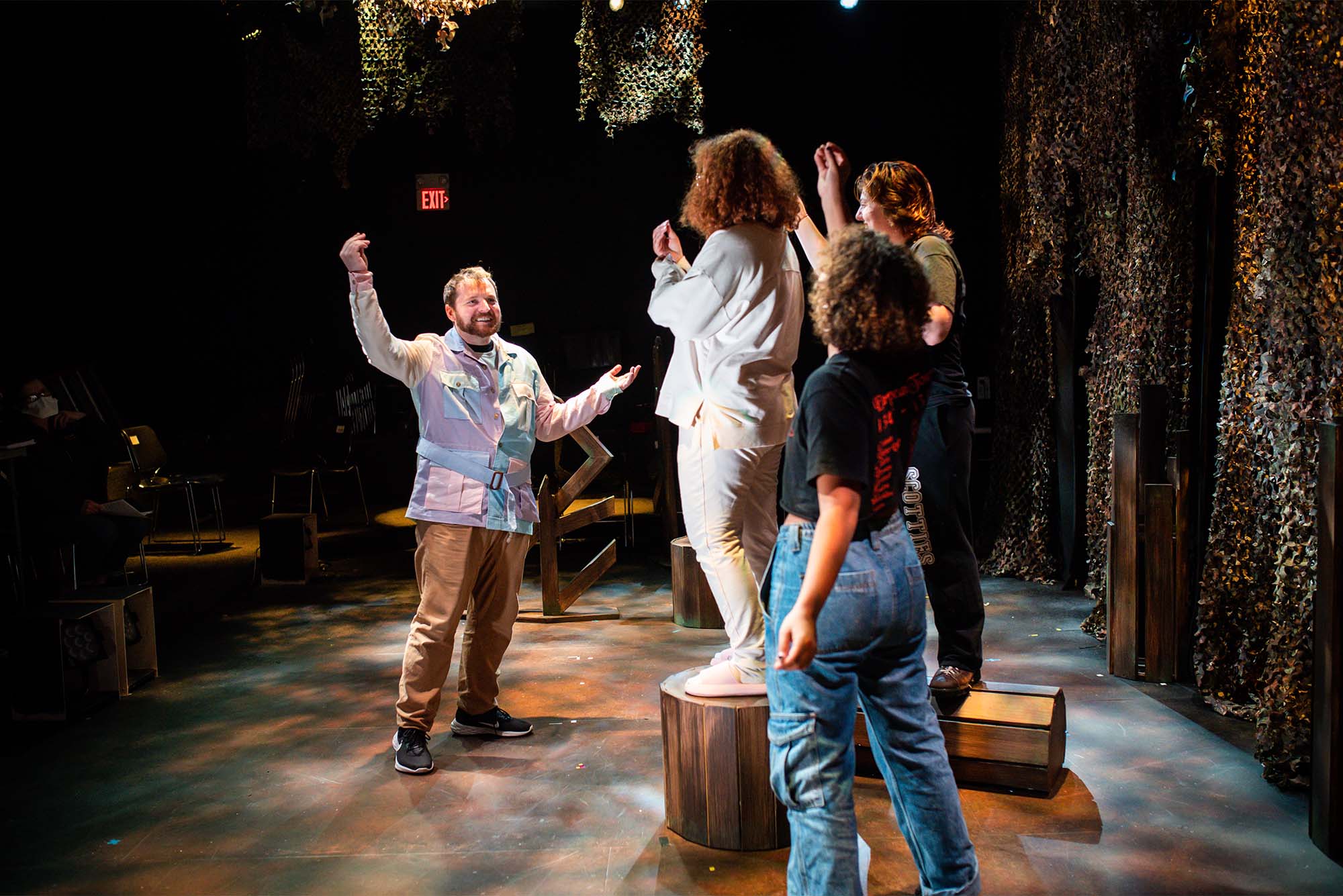 Director Shamus McCarty works with the cast of Eat Your Young, the first play of the new season at Boston Playwrights Theater. Photo by Jackie Ricciardi