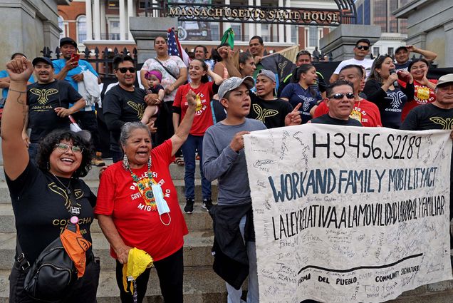 Supporters cheered in June as the Massachusetts Senate overrode a veto of licensing undocumented drivers, but repeal of the license law is on the November 8 ballot. Photo by David L. Ryan/Boston Globe via Getty Images