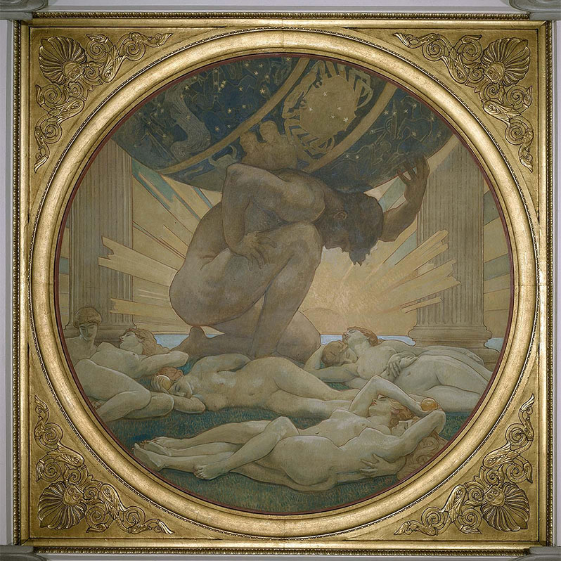 Atlas and the Hesperides by Sargent. Credit: John Singer Sargent, American, 1856–1925 Atlas and the Hesperides, 1922–25 Oil on canvas Diameter, unframed: 120 inches Museum of Fine Arts, Boston Bartlett Collection