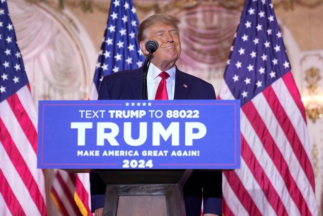 Former President Donald Trump announces he is running for president for the third time as he speaks at Mar-a-Lago in Palm Beach, Tuesday, Nov. 15, 2022. (AP Photo/Andrew Harnik)