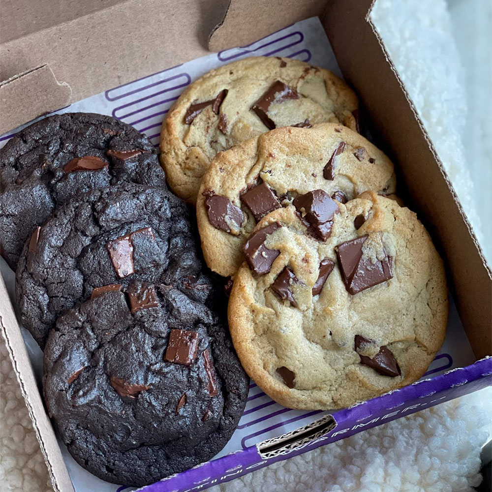 a box of cookies from Insomnia Cookies in Boston, MA
