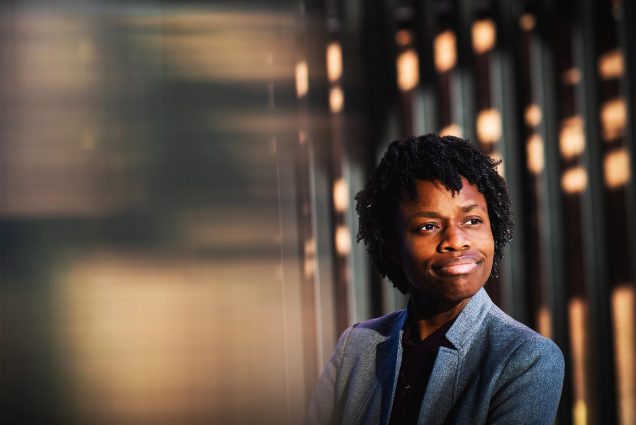 Ngozi Okidegbe , associate professor of law and an assistant professor of computing and data sciences, poses for a photo on January 10, 2023. She is the first person at BU to hold such a joint position. Photo by Jackie Ricciardi for Boston University