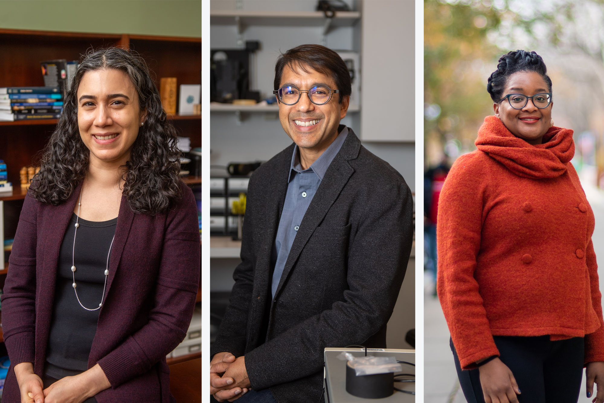 Catherine Espaillat, Vivek Goyal, and Malika Jeffries-EL were all honored by the American Association for the Advancement of Science. Photos by Cydney Scott