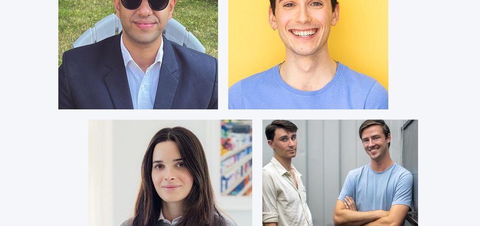 [Clockwise From Bottom Left] Olivia Davis (COM’15), Atri Raychowdhury (ENG’15), Julian Shapiro-Barnum (CFA’21), and Austin Briggs and Justin Fiaschetti, who both studied engineering at BU, made Forbes ‘30 Under 30’ list for 2023. Photos courtesy Forbes.