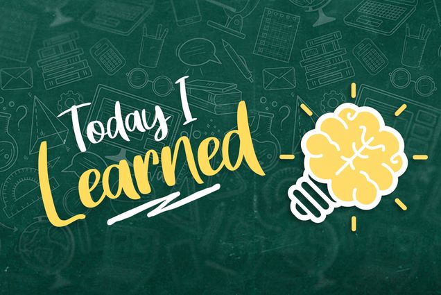 An image with a green background and a lightbulb shaped like a brain flickering yellow. The text reads "Today I Learned"