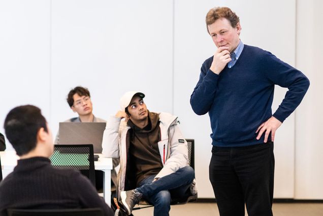 Professor Wesley Wildman teaches a Data and Ethics class at CDS on Tuesday, February 14, 2023. Photo by Jackie Ricciardi for Boston University