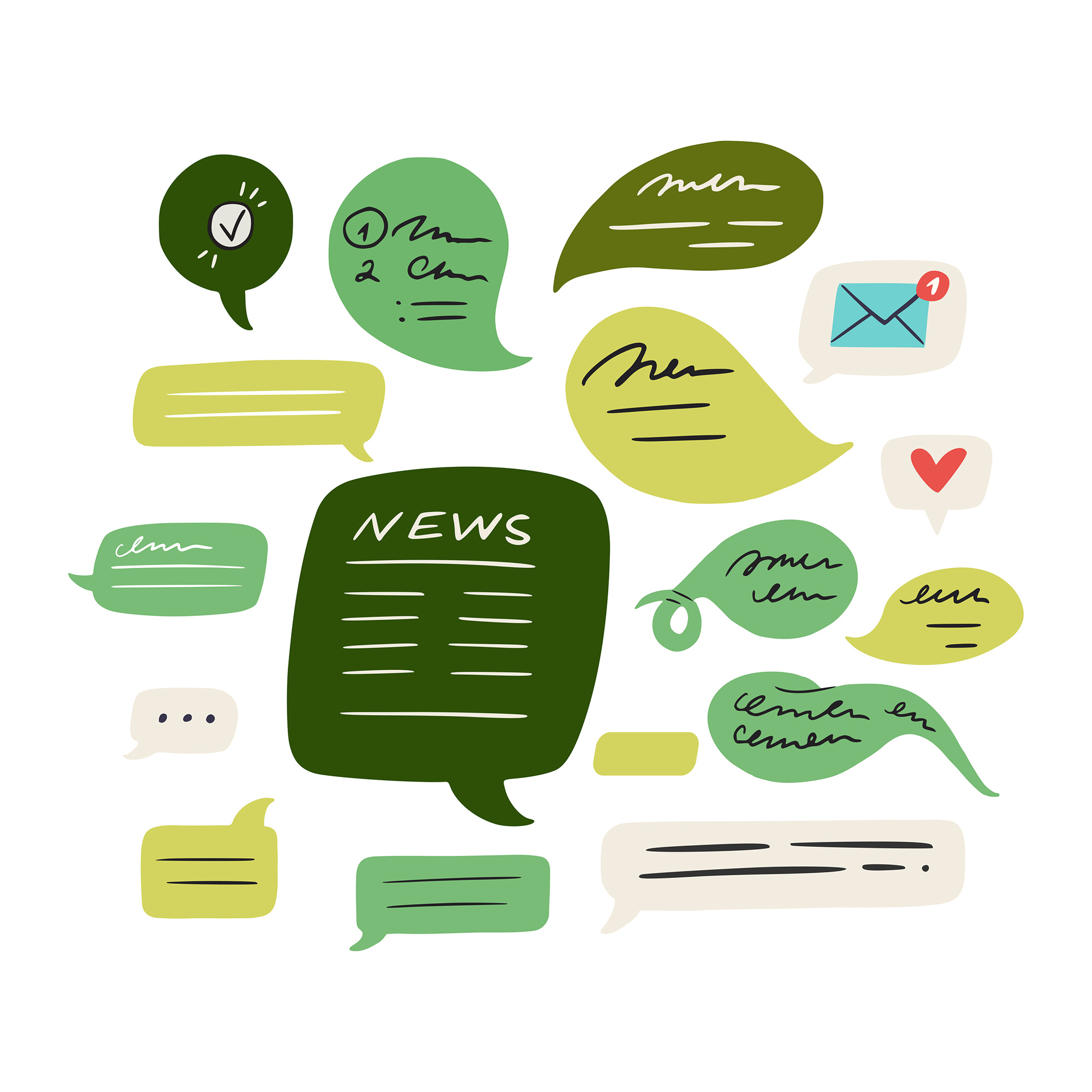 Image: Vector illustration of various speech bubbles of different shades of green and in various shapes.