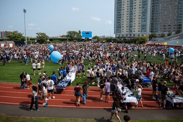 Photo: Students from all walks of BU pack Nickerson Field, exploring the wide variety of clubs advertising their organizations at BU's exciting semiannual club fair on 6 September on Nickerson Field.