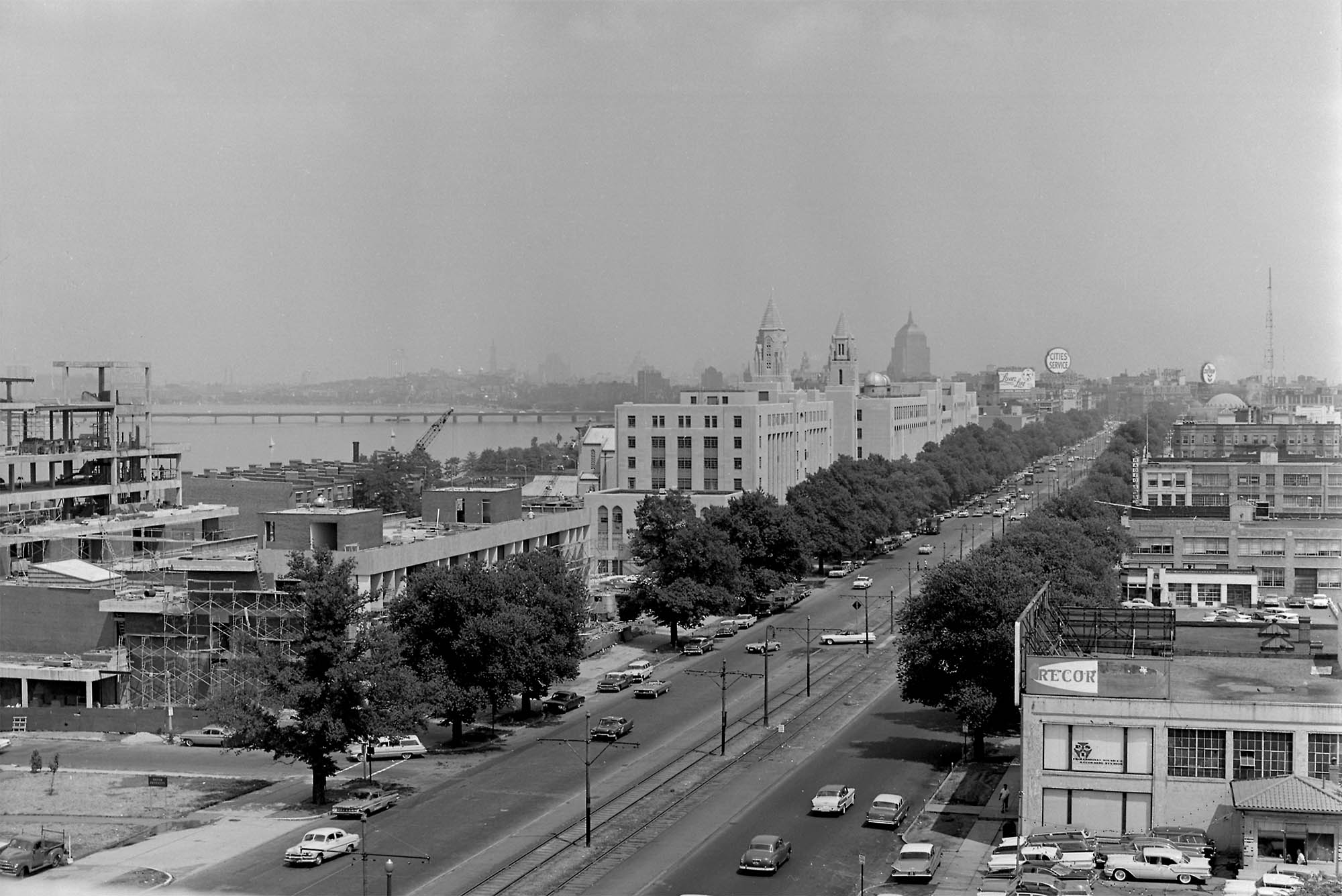 Photo: An ariel photo of Boston University's campus with Commonwealth Avenue, in the summer of 1962