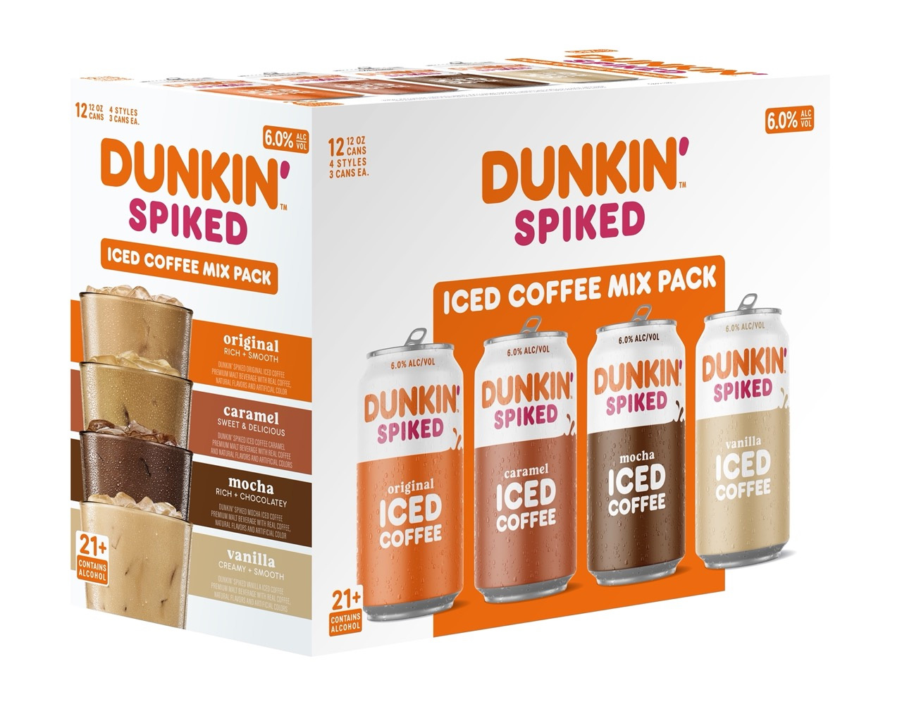 Photo: A box of Dunkin's Spiked Iced Coffee is displayed on a white background.