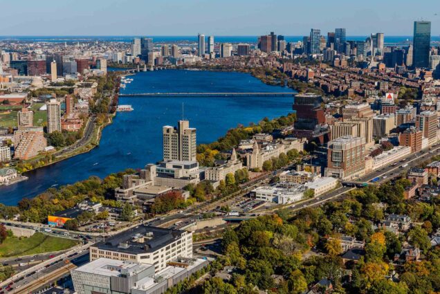 Photo: Boston, MA on a sunny day, looking West over Boston University's campus and the Charles River towards downtown