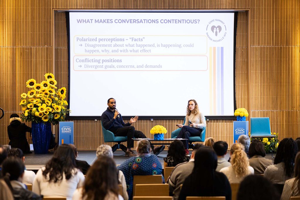 Photo: A panel discussion Led by the Consensus Building Institute associates Brandon Chambers and Elizabeth Cooper.