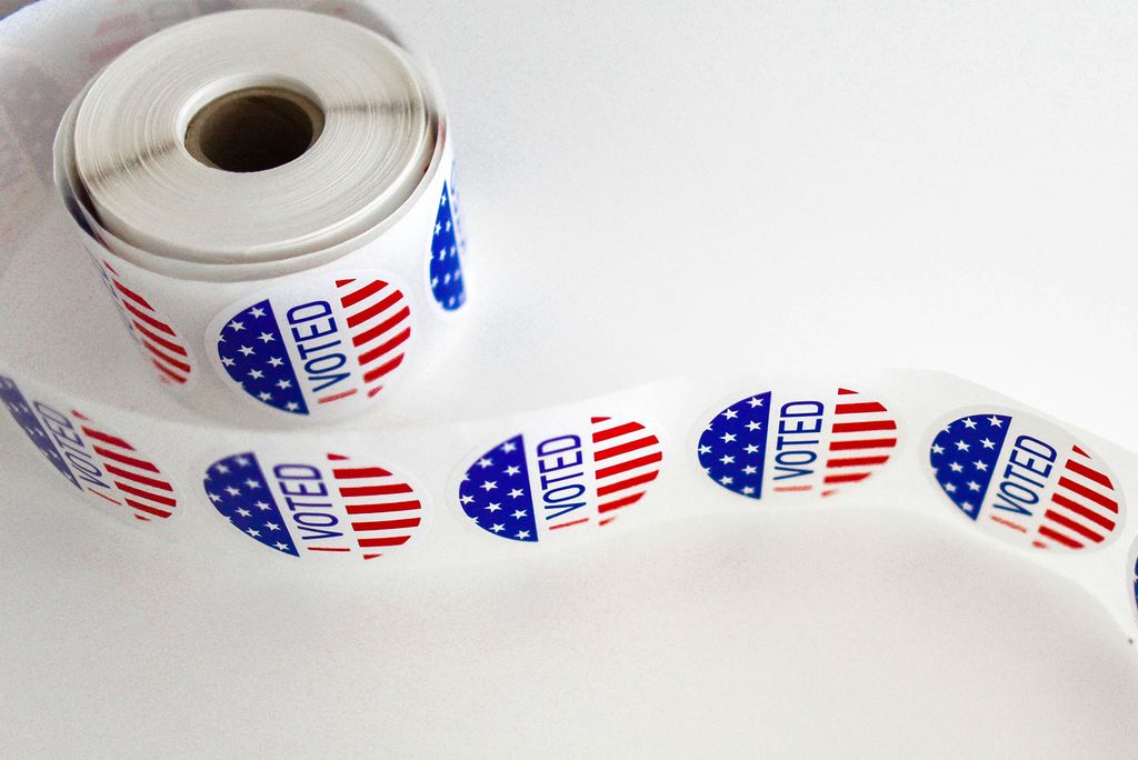 Photo: A roll of I Voted stickers on a white background