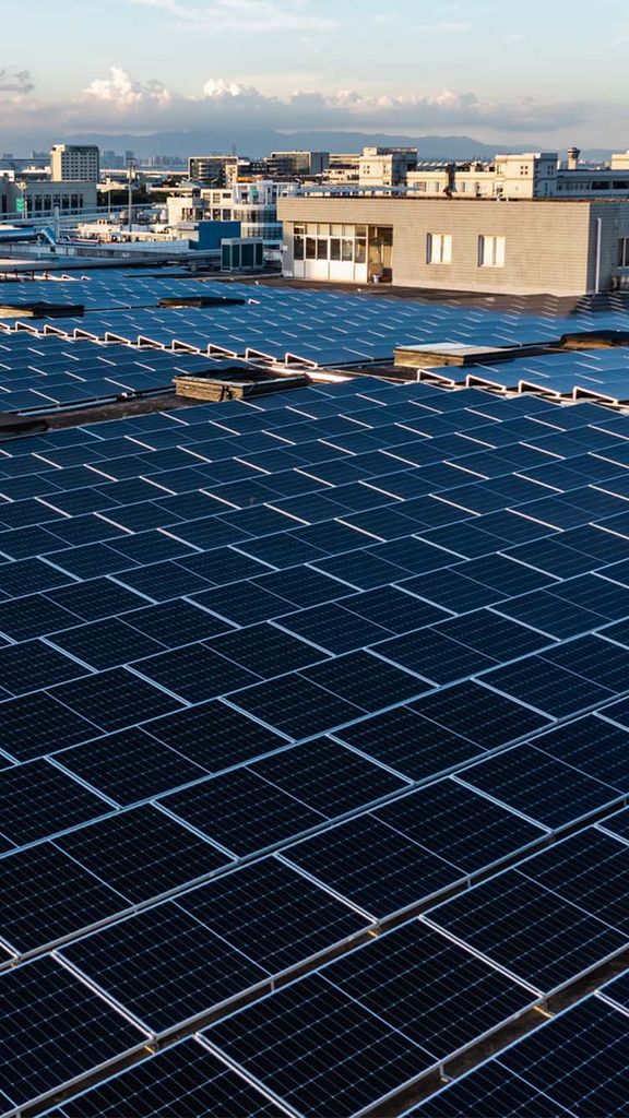 Photo: An urban roof covered in solar panels