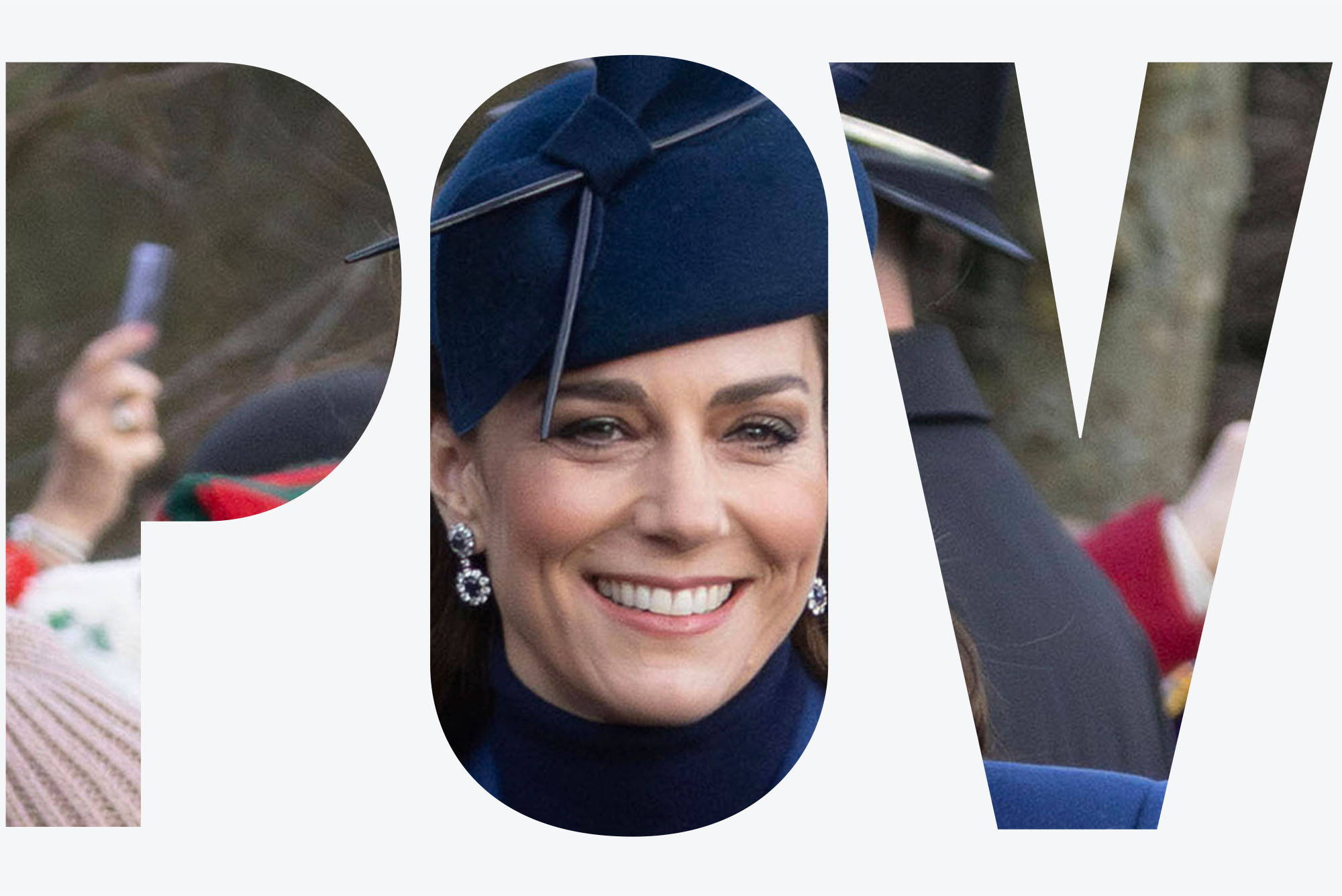 Photo: A picture of Kate Middleton wearing a blue hat and matching blue suit with a black shirt under