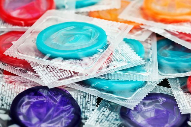 Photo: A stock photo of a collection of colorful condoms