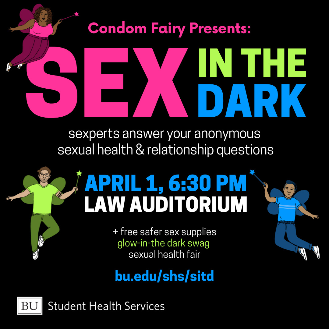 Photo: A infographic on Sex in the Dark, a Q&A event on sexual health for BU students.