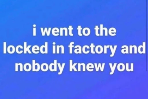 A meme with blue screen and white text that reads "I went to the locked in factory and nobody knew you."