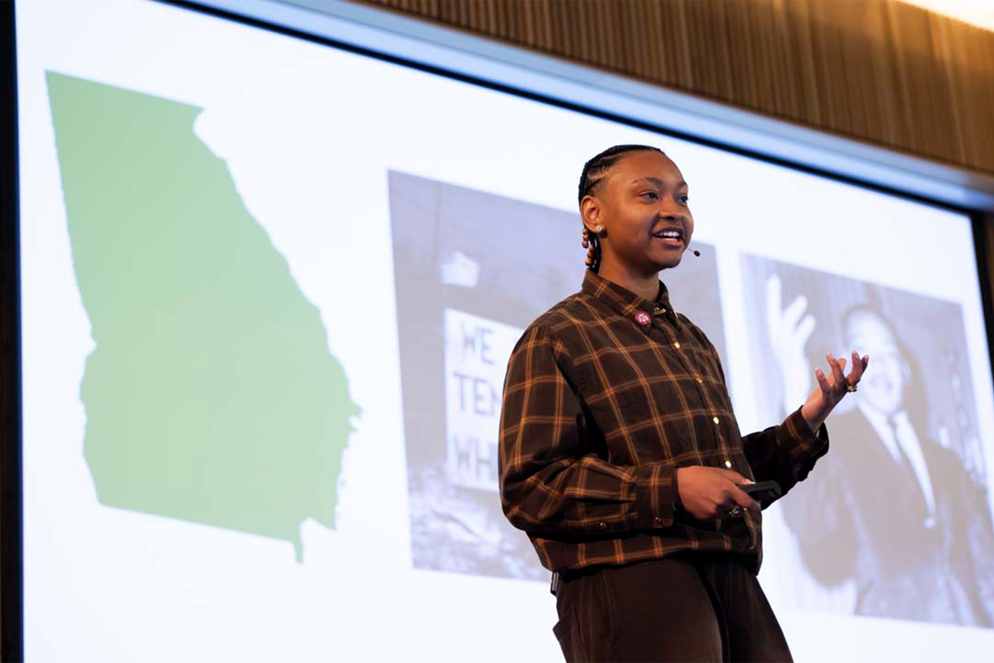 Photo: Shaylon Walker (CAS’24) titled their talk “Racism is Ruining Our Environment.” Walker said the seeds for the talk formed while they took morning walks along the Charles River when they arrived at BU. 