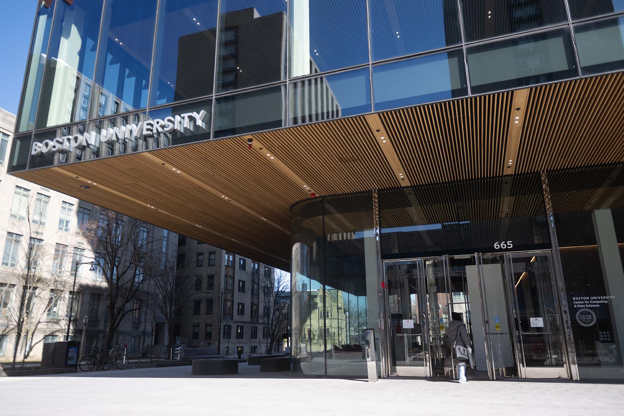 Photo: A wide shot of double doors campus.