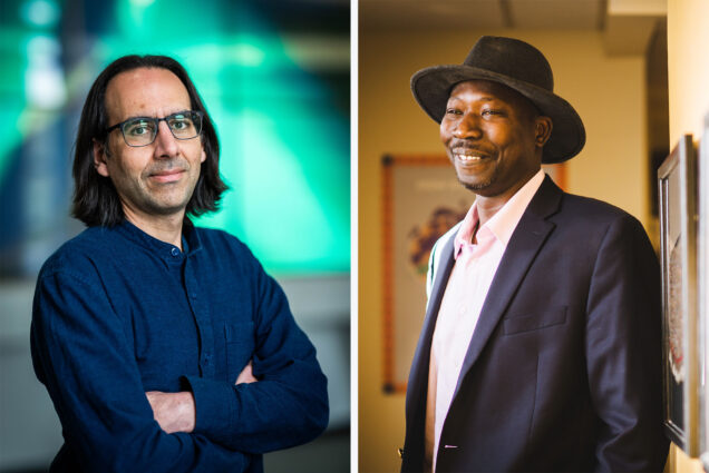 Bobak Nazer (left), an ENG associate professor of electrical and computer engineering, helped to overhaul a complex course that all engineering students are required to take. Fallou Ngom, a CAS professor of anthropology, brings experience as a student to his approach to teaching. Both will be honored at a private dinner on Monday, May 6, for their outstanding teaching accomplishments. Photos by Jackie Ricciardi