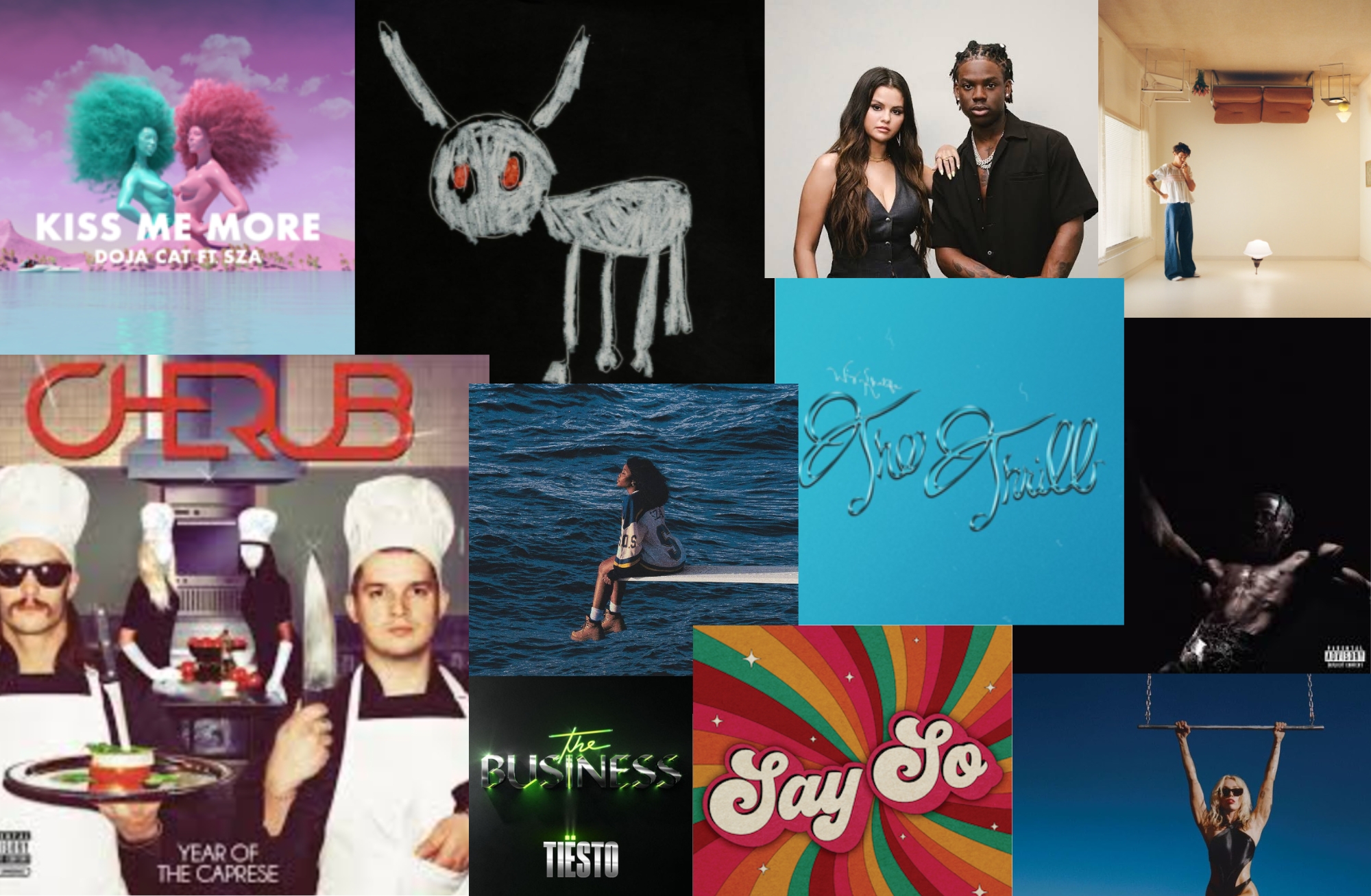 A collage of different album covers from songs that were popular from 2020-2024.