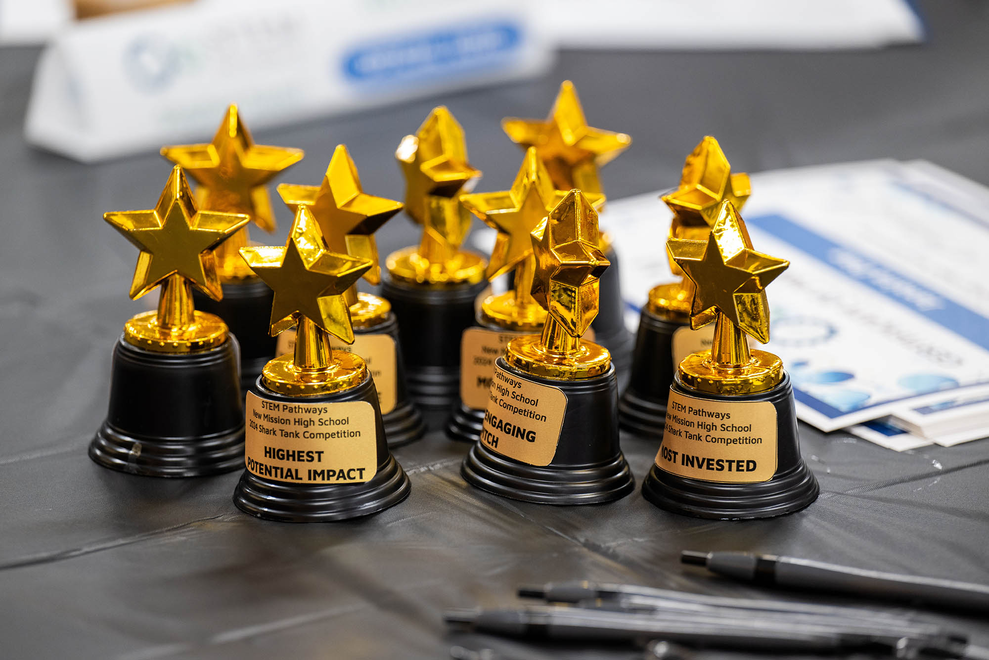 Photo: A photo of trophies for a Shark Tank-style competition.