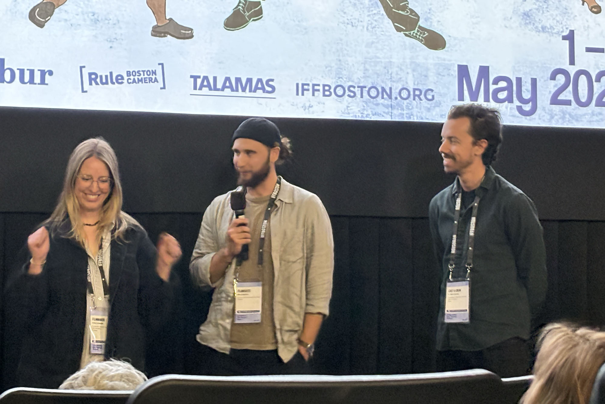 Photo: Producer Daisy Schmitt (from left), director Nick Esposito (COM’10), editor Nick Curran (COM’08) after Flashpoint premiered at the Independent Film Festival Boston in May.