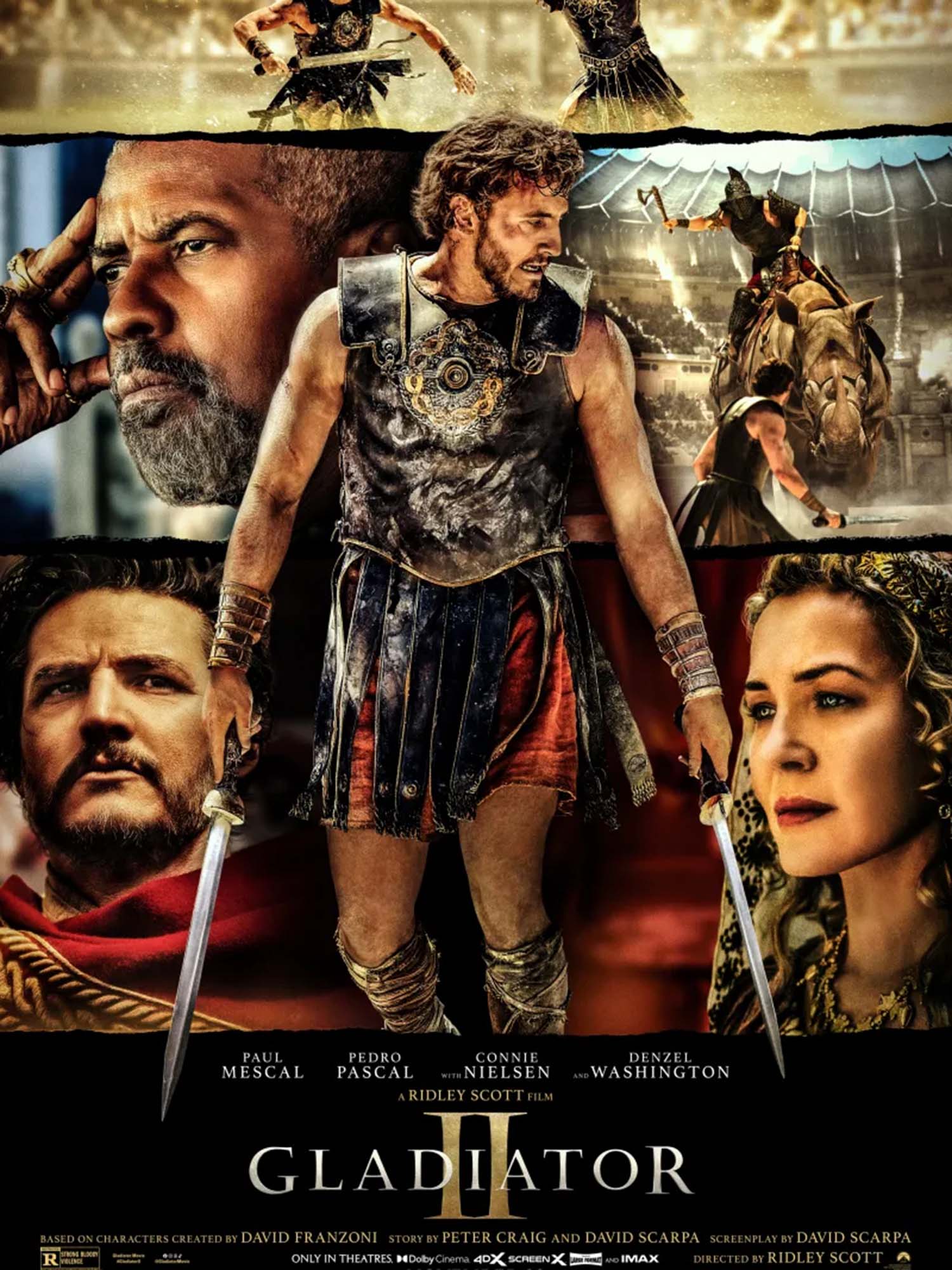 Photo: The movie poster for "Gladiator II" featuring Paul Mescal in the middle whole swords surrounded by pictures of the rest of the cast