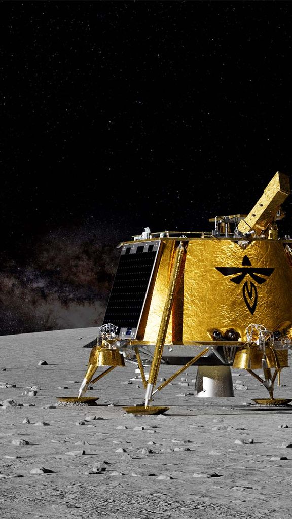 Illustration of a moon lander that will carry the LEXI device from space to the lunar surface