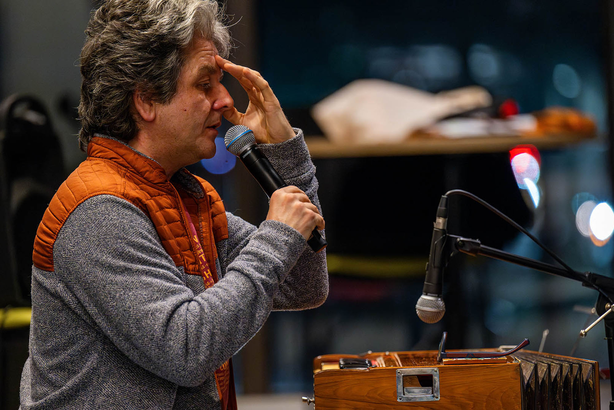 Photo: Igor Iwanek, a CFA lecturer in music and music theory, leads a Breath, Rhythm & Music for Your Wellbeing workshop. Photo by Cydney Scott