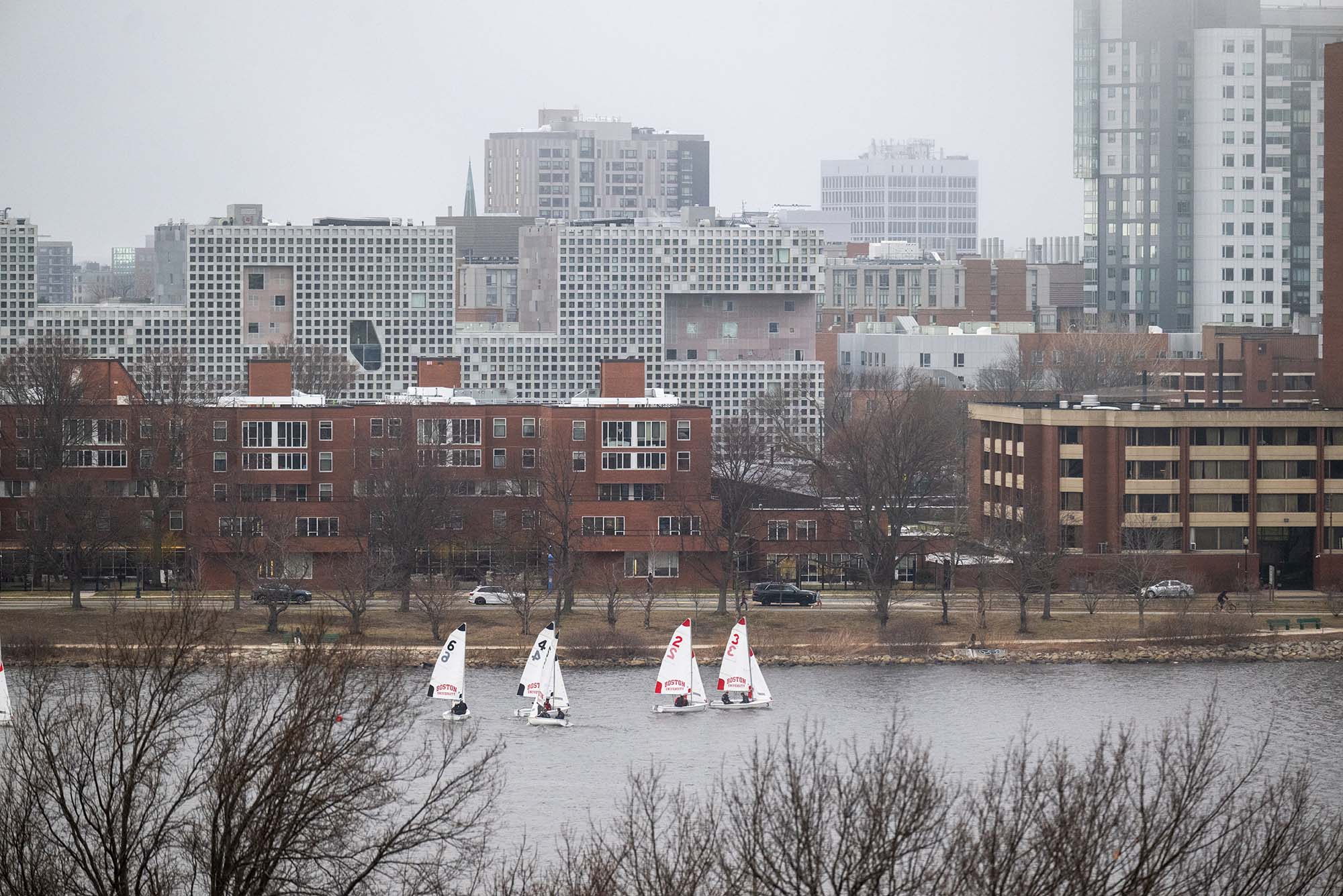 Photo: Sailboats on the Charles River on a foggy day