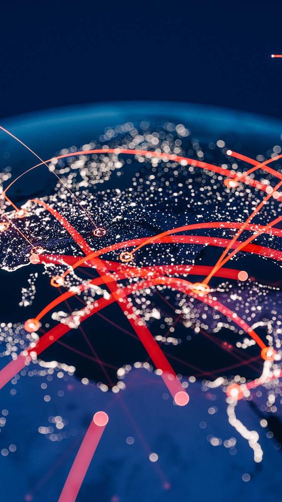 Photo: An illustration of global communication networks, with lines across the globe