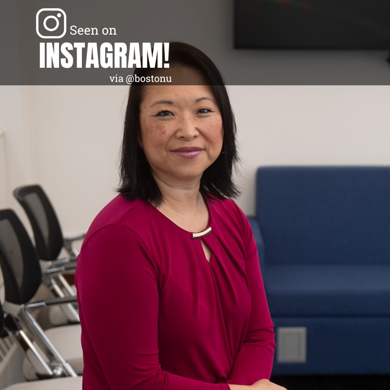 Photo: A woman with short dark hair poses for a portrait. Text overlay reads "Seen on Instagram!"