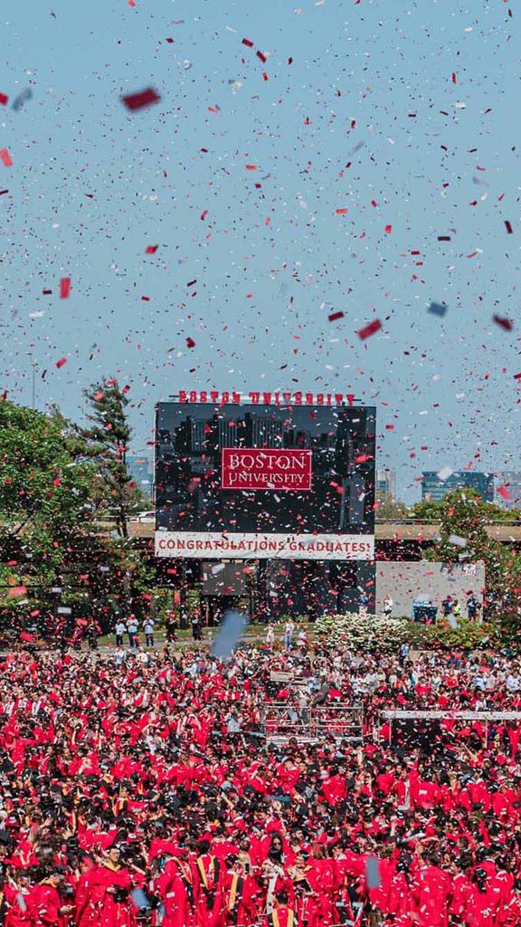 Photo: Confetti raining down during a BU Commencement ceremony