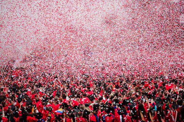 Photo: A huge celebration of confetti at BU commencement 2024.
