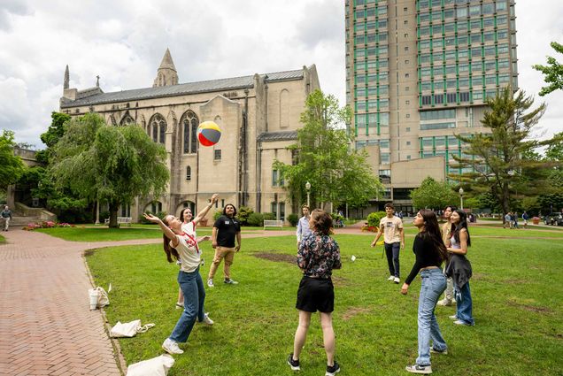 Photo: A group of students on the lawn at BU.